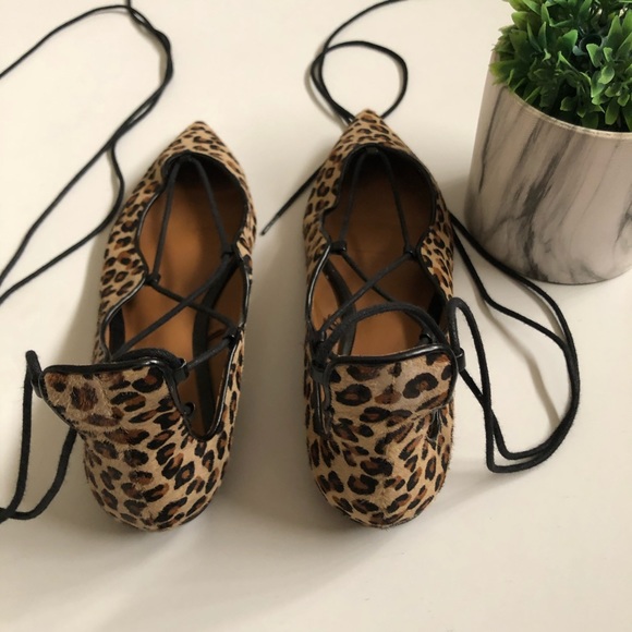 ZARA Leopard Print Lace Up Flats - Picture 5 of 11